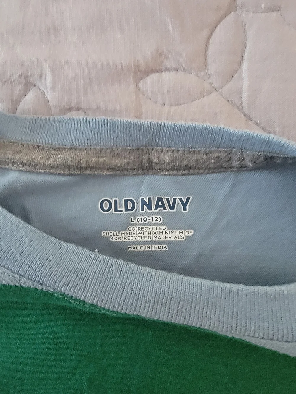 Old Navy Green Tee with Light Blue Neck Trim